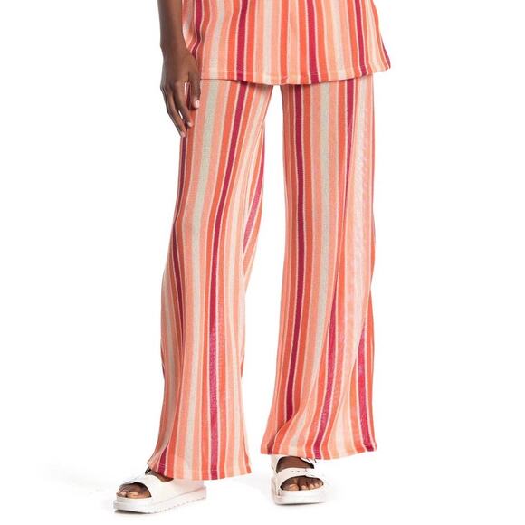 Free People Pants - Free People Sunset Orange Knit Striped Summer Pull On Pants Trendy Size S Small